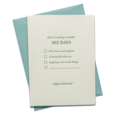 365 Anniversary List | Love | Letterpress Greeting Card