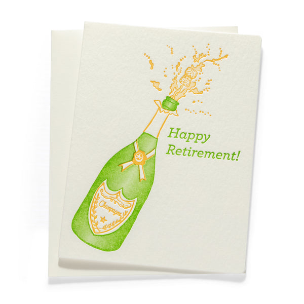Champagne Bottle Retirement | Retirement | Letterpress Greeting Card