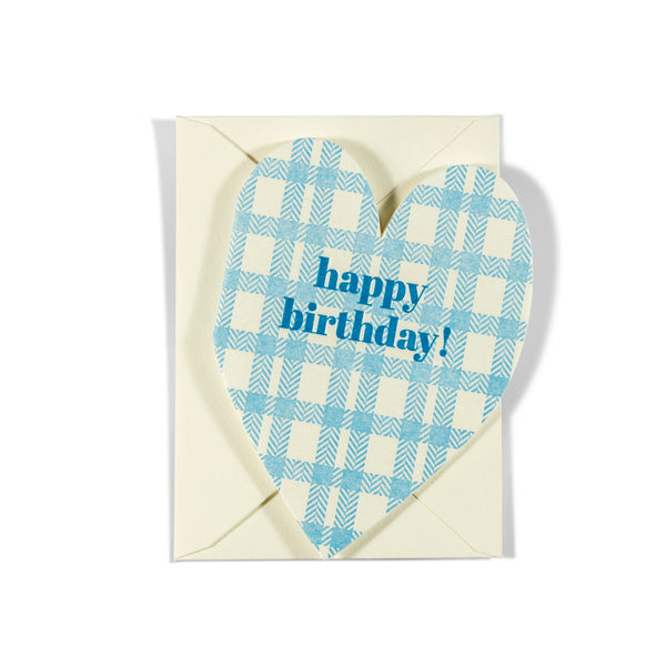 Mini Letterpress Enclosure Card | Blue Plaid Birthday