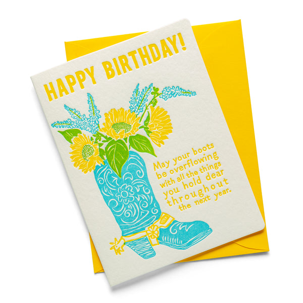 Birthday Boots Overflowing | Birthday | Letterpress Greeting Card