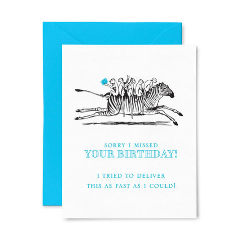 Belated Zebra | Birthday | Letterpress Greeting Card