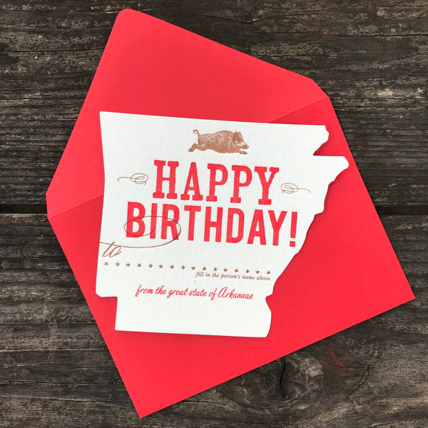 Arkansas Birthday | Die-Cut Letterpress Greeting Card