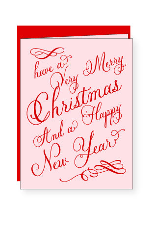 Very Merry Pink | Letterpress Greeting Card | Christmas