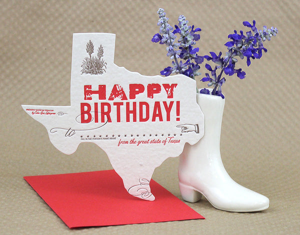 Texas Birthday | Die-Cut Letterpress Greeting Card